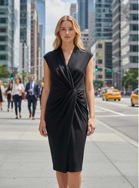 The Fold London Dresses & Skirts - The Fold London Black Wool Blend Draped Knot Dress Womens US 12  NWOT Career